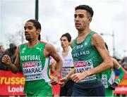 10 December 2023; Abdel Laadjel of Ireland and Rúben Amaral of Portugal, left, compete in the U23 men's 7000m during the SPAR European Cross Country Championships at Laeken Park in Brussels, Belgium. Photo by Sam Barnes/Sportsfile