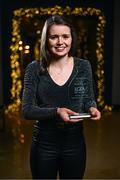 11 December 2023; Róisín McHugh from Leitrim club Ballinamore Sean O’Heslins is pictured with The Croke Park/LGFA Player of the Month award for November 2023, at The Croke Park in Jones Road, Dublin. Róisín was Player of the Match in the 2023 Connacht Intermediate Club Final for Ballinamore Sean O’Heslins, and will play for her club in next Saturday’s currentaccount.ie All-Ireland Final against Cork club Glanmire. Photo by Harry Murphy/Sportsfile