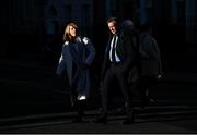 13 December 2023; FAI chief executive Jonathan Hill, right, and FAI independent director Catherine Guy arrive at Dáil Éireann in Dublin ahead of a meeting with the Oireachtas Committee on Tourism, Culture, Arts, Sport and Media. Photo by David Fitzgerald/Sportsfile