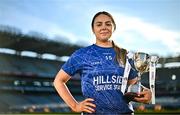 13 December 2023; In attendance at a photocall ahead of the currentaccount.ie All-Ireland Junior, Intermediate and Ladies Senior Club Football Championship Finals next weekend is Laura Kelly of Claremorris, Mayo, with the Junior Cup. The Intermediate and Senior Finals will be played at Croke Park on Saturday, December 16, with the Junior Final to be played at Parnell Park, Dublin, on Sunday December 17. Photo by Sam Barnes/Sportsfile