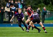 14 December 2023; Daniel Downey of St. Mary’s CBC is tackled by Ryan Murphy of Creagh College during the Division 3A JCT Development Shield final match between St. Mary’s CBC, Portlaoise and Creagh College at Energia Park in Dublin. Photo by Stephen Marken/Sportsfile