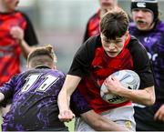 14 December 2023; Bill Rigney of St. Mary’s CBC in action against Calum Wheelan Smith of Creagh College during the Division 3A JCT Development Shield final match between St. Mary’s CBC, Portlaoise and Creagh College at Energia Park in Dublin. Photo by Stephen Marken/Sportsfile