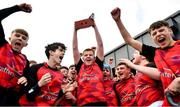 14 December 2023; Captain Shane Foley of St. Mary’s CBC lifts the trophy after the Division 3A JCT Development Shield final match between St. Mary’s CBC, Portlaoise and Creagh College at Energia Park in Dublin. Photo by Stephen Marken/Sportsfile