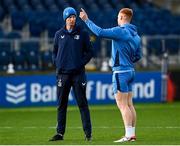 15 December 2023; Head coach Leo Cullen and Ciarán Frawley during a Leinster Rugby captain's run at the RDS Arena in Dublin. Photo by Harry Murphy/Sportsfile