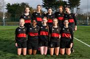 15 December 2023; The High School squad pose for a team photograph before the Bank of Ireland Leinster Rugby Junior Girls League match between The High School and St Andrew's at Energia Park in Dublin. Photo by Tyler Miller/Sportsfile