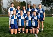 15 December 2023; The St Andrew's squad pose for a team photograph before the Bank of Ireland Leinster Rugby Junior Girls League match between The High School and St Andrew's at Energia Park in Dublin. Photo by Tyler Miller/Sportsfile