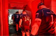 26 December 2023; Leinster players, including Michael Ala’alatoa, 3, Jordan Larmour, 14 and Andrew Porter make their way through the player's tunnel onto the pitch before the United Rugby Championship match between Munster and Leinster at Thomond Park in Limerick. Photo by Brendan Moran/Sportsfile