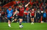 9 December 2023; Jack Crowley of Munster kicks a penalty during the Investec Champions Cup Pool 3 Round 1 match between Munster and Aviron Bayonnais at Thomond Park in Limerick. Photo by Brendan Moran/Sportsfile