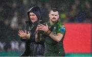 1 January 2024; Connacht players Conor Oliver, right, and Peter Dooley after their side's victory in the United Rugby Championship match between Connacht and Munster at The Sportsground in Galway. Photo by Seb Daly/Sportsfile