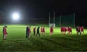 3 January 2024; Derry players make their way back to their dressing room after warming up before the Bank of Ireland Dr McKenna Cup Group B match between Cavan and Derry at Kingspan Breffni in Cavan. Photo by Piaras Ó Mídheach/Sportsfile