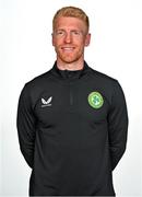 4 September 2023; Assistant coach Paul McShane poses for a portrait during a Republic of Ireland U21's squad portrait session at the Carlton Hotel in Blanchardstown, Dublin. Photo by Tyler Miller/Sportsfile
