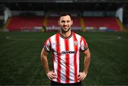 10 January 2024; Derry City new signing Patrick Hoban poses for a portrait at The Ryan McBride Brandywell Stadium in Derry. Photo by Stephen McCarthy/Sportsfile