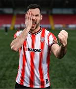 10 January 2024; Derry City new signing Patrick Hoban poses for a portrait at The Ryan McBride Brandywell Stadium in Derry. Photo by Stephen McCarthy/Sportsfile