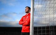 10 January 2024; Derry City new signing Patrick Hoban poses for a portrait at The Ryan McBride Brandywell Stadium in Derry. Photo by Stephen McCarthy/Sportsfile