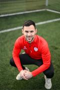 10 January 2024; Derry City new signing Patrick Hoban poses for a portrait at The Ryan McBride Brandywell Stadium in Derry. Photo by Stephen McCarthy/Sportsfile