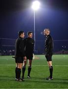 10 January 2024; Referee Alan Tierney, right, with his linesmen John Bugler, left, and Ciarán O'Donovan before the Co-Op Superstores Munster Hurling League Group A match between Clare and Limerick at Clarecastle GAA astro pitch in Clare. Photo by Piaras Ó Mídheach/Sportsfile