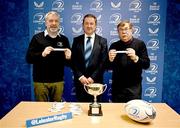 10 January 2024; Paul Power draws Klkenny RFC and Hugh Woodhouse draws Boyne RFC alongside chairperson Brian Hogan in the Under 18 Boys draw during the Bank of Ireland Leinster Rugby Clubs, Youth and Girls Draw 2024 at Leinster HQ in Dublin. Photo by Harry Murphy/Sportsfile