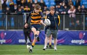 11 January 2024; Rory Conyngham of The King’s Hospital kicks a penalty during the Bank of Ireland Fr Godfrey Cup Round 1 match between The King's Hospital and The High School at Energia Park in Dublin. Photo by Seb Daly/Sportsfile