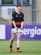 11 January 2024; Karac Tipping of The High School celebrates after his side's victory in the Bank of Ireland Fr Godfrey Cup Round 1 match between The King's Hospital and The High School at Energia Park in Dublin. Photo by Seb Daly/Sportsfile