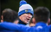 14 January 2024; Laois manager Willie Maher talks to his players after the Dioralyte Walsh Cup Round 3 match between Galway and Laois at Duggan Park in Ballinasloe, Galway. Photo by Seb Daly/Sportsfile