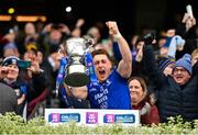 14 January 2024; Arva captain Ciarán Brady lifts the cup after the AIB GAA Football All-Ireland Junior Club Championship final match between Arva of Cavan and Listowel Emmets of Kerry at Croke Park in Dublin. Photo by Ben McShane/Sportsfile