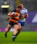 14 January 2024; Jason Duffy of St Patrick's Cullyhanna in action against Séan Ó Fórréidh of Cill na Martra during the AIB GAA Football All-Ireland Intermediate Club Championship final match between Cill na Martra of Cork and St Patrick's Cullyhanna of Armagh at Croke Park in Dublin. Photo by Ben McShane/Sportsfile