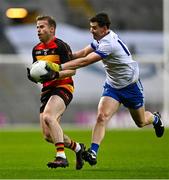 14 January 2024; Michael Murray of St Patrick's Cullyhanna in action against Shane Ó Duinnín of Cill na Martra during the AIB GAA Football All-Ireland Intermediate Club Championship final match between Cill na Martra of Cork and St Patrick's Cullyhanna of Armagh at Croke Park in Dublin. Photo by Ben McShane/Sportsfile