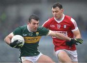 20 January 2024; Conor Geaney of Kerry in action against Daniel O’Mahony of Cork during the McGrath Cup final match between Kerry and Cork at Páirc Ui Rinn in Cork. Photo by Michael P Ryan/Sportsfile