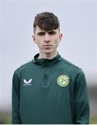 20 January 2024; Tadgh Prizeman of Republic of Ireland before the international friendly match between Republic of Ireland MU15 and Australia U16 Schoolboys at the FAI National Training Centre in Abbotstown, Dublin. Photo by Seb Daly/Sportsfile
