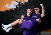 24 January 2024; Cian O'Malley, left, and Darragh Levingston pose for a portrait during a Wexford FC squad portraits session at the SETU Carlow Campus. Photo by Stephen McCarthy/Sportsfile