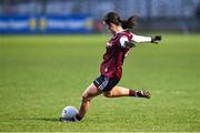 27 January 2024; Róisín Leonard of Galway kicks a free wide with the last play of the match the Lidl LGFA National League Division 1 Round 2 match between Galway and Mayo at Duggan Park in Ballinasloe, Galway. Photo by Piaras Ó Mídheach/Sportsfile