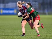 27 January 2024; Caoimhe Cleary of Galway in action against Fionnuala McLaughlin of Mayo during the Lidl LGFA National League Division 1 Round 2 match between Galway and Mayo at Duggan Park in Ballinasloe, Galway. Photo by Piaras Ó Mídheach/Sportsfile