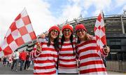 8 September 2013; Cork supporters, left to right, Deirdre Leahy, from Whitechurch, Co. Cork, Tiona Lynch, from Mallow, Co. Cork and Canadian born, British Olympic basketball player Rachael Vanderwal, who lives in Farranree, Co. Cork, ahead of the GAA Hurling All-Ireland Championship Finals, Croke Park, Dublin. Picture credit: Dáire Brennan / SPORTSFILE