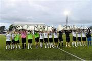 8 September 2013; Dundalk hold a banner up at the end of the game with the name of life long supporter Marty Shields, who died this morning. Airtricity League Premier Division, Dundalk v Drogheda United, Oriel Park, Dundalk, Co. Louth Picture credit: David Maher / SPORTSFILE