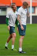 9 September 2013; Republic of Ireland's Paul Green, left, and James McClean during squad training ahead of their 2014 FIFA World Cup Qualifier Group C game against Austria on Tuesday. Republic of Ireland Squad Training, Ernst Happel Stadion, Vienna, Austria. Picture credit: David Maher / SPORTSFILE