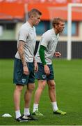 9 September 2013; Republic of Ireland's Paul Green, right, and James McClean during squad training ahead of their 2014 FIFA World Cup Qualifier Group C game against Austria on Tuesday. Republic of Ireland Squad Training, Ernst Happel Stadion, Vienna, Austria. Picture credit: David Maher / SPORTSFILE