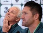 9 September 2013; Republic of Ireland manager Giovanni Trapattoni and captain Robbie Keane during a press conference ahead of their 2014 FIFA World Cup Qualifier Group C game against Austria on Tuesday. Republic of Ireland Press Conference, Ernst Happel Stadion, Vienna, Austria. Picture credit: David Maher / SPORTSFILE