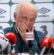 9 September 2013; Republic of Ireland manager Giovanni Trapattoni during a press conference ahead of their 2014 FIFA World Cup Qualifier Group C game against Austria on Tuesday. Republic of Ireland Press Conference, Ernst Happel Stadion, Vienna, Austria. Picture credit: David Maher / SPORTSFILE