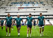 1 February 2024; Ireland players, from left, Finlay Bealham, Andrew Porter, Calvin Nash and Josh van der Flier during an Ireland Rugby captain's run at the Stade Velodrome in Marseille, France. Photo by Harry Murphy/Sportsfile