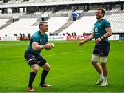 1 February 2024; Peter O’Mahony, left, and Caelan Doris during an Ireland Rugby captain's run at the Stade Velodrome in Marseille, France. Photo by Harry Murphy/Sportsfile