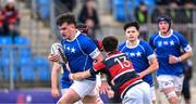 2 February 2024; Zack Hopkins of St Mary’s College is tackled by David Gilmore of Wesley College during the Bank of Ireland Leinster Schools Senior Cup First Round match between St Mary's College and Wesley College at Energia Park in Dublin. Photo by Dáire Brennan/Sportsfile