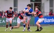 2 February 2024; Jack Halpin of St Mary’s College is tackled by Daniel Jones of Wesley College during the Bank of Ireland Leinster Schools Senior Cup First Round match between St Mary's College and Wesley College at Energia Park in Dublin. Photo by Dáire Brennan/Sportsfile