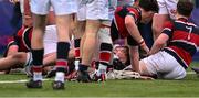 2 February 2024; David Leane of St Mary’s College celebrates after scoring his side's fourth try during the Bank of Ireland Leinster Schools Senior Cup First Round match between St Mary's College and Wesley College at Energia Park in Dublin. Photo by Dáire Brennan/Sportsfile