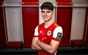 2 February 2024; St Patrick's Athletic new signing Arran Pettifer poses for a portrait during his unveiling at Richmond Park in Dublin. Photo by Piaras Ó Mídheach/Sportsfile