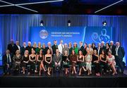 2 February 2024; The Cahalanes’ of Cork, Castlehaven, Éire Óg & St Finbarrs GAA Clubs, recipients of the Dermot Earley Family award with family, guests and Uachtarán Chumann Lúthchleas Gael Larry McCarthy during the Gradaim an Uachtaráin at Croke Park in Dublin. Photo by Stephen McCarthy/Sportsfile