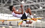 3 February 2024; Alvin Ngani of Galway City Harriers AC, Galway, competes in the Men's High Jump during the AAI National Indoor League Final at the TUS Indoor Arena, Athlone in Westmeath. Photo by Ben McShane/Sportsfile