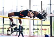 3 February 2024; Rolus Olusa of Clonliffe Harriers AC, Dublin, competes in the Men's High Jump during the AAI National Indoor League Final at the TUS Indoor Arena, Athlone in Westmeath. Photo by Ben McShane/Sportsfile