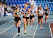 3 February 2024; Claire Crowley of Leevale AC, Cork, on her way to winning the Women's 800m during the AAI National Indoor League Final at the TUS Indoor Arena, Athlone in Westmeath. Photo by Ben McShane/Sportsfile