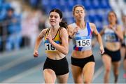 3 February 2024; Claire Crowley of Leevale AC, Cork, on her way to winning the Women's 800m during the AAI National Indoor League Final at the TUS Indoor Arena, Athlone in Westmeath. Photo by Ben McShane/Sportsfile