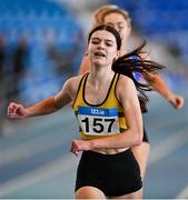 3 February 2024; Claire Crowley of Leevale AC, Cork, after winning the Women's 800m during the AAI National Indoor League Final at the TUS Indoor Arena, Athlone in Westmeath. Photo by Ben McShane/Sportsfile